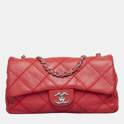 Pre-owned Chanel Red Wild Stitch Single Flap Bag