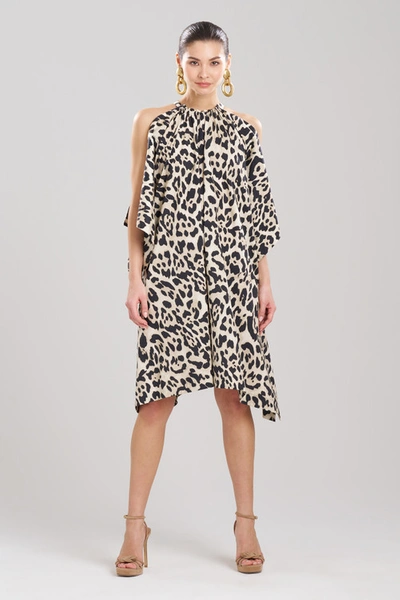 Shop Natori Jaguar Cotton Poplin Handkerchief Dress In Sand Taupe