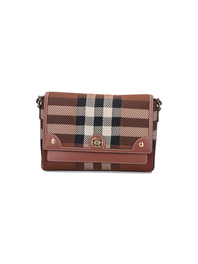 Shop Burberry Tartan Knitted 'note' Bag In Brown