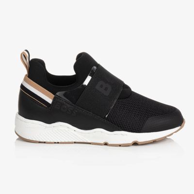 Hugo Boss Kids' Boss Boys Black Leather & Mesh Trainers | ModeSens