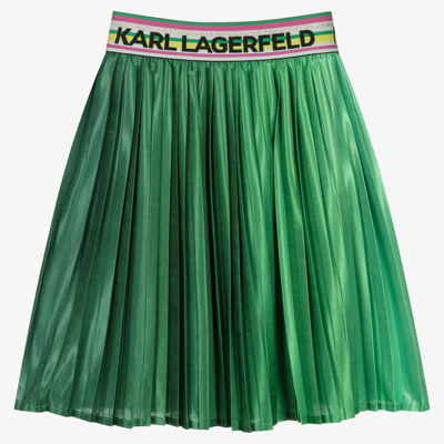 Shop Karl Lagerfeld Kids Girls Green Pleated Skirt