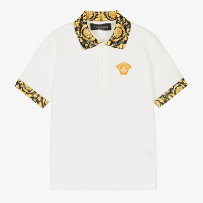 Shop Versace Boys White Cotton Barocco Polo Shirt