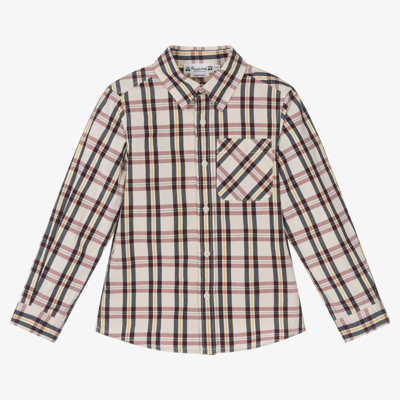Shop Bonpoint Boys Ivory Plaid Cotton Shirt