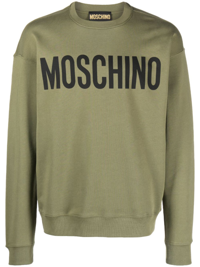 Shop Moschino Logo-print Crew-neck Sweatshirt In Grün