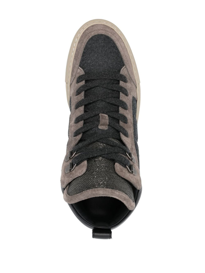 Shop Brunello Cucinelli Panelled High-top Sneakers In Grey