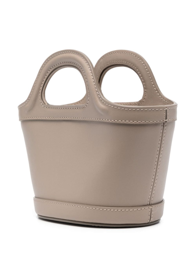Shop Marni Micro Tropicalia Leather Tote Bag In Braun