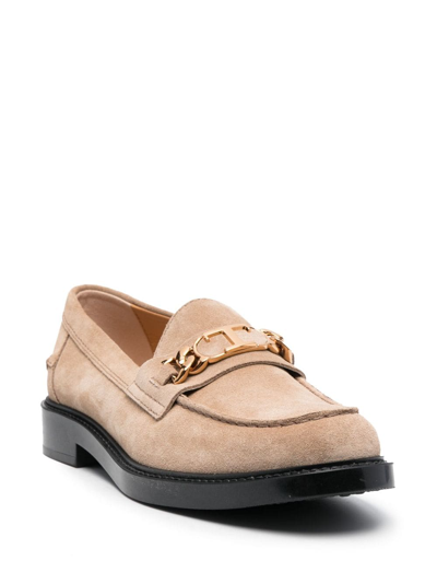 Shop Tod's Logo-plaque Leather Loafers In Neutrals