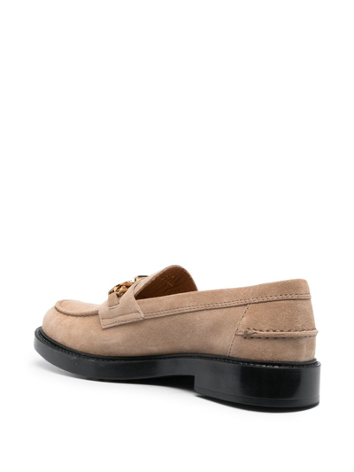 Shop Tod's Logo-plaque Leather Loafers In Neutrals