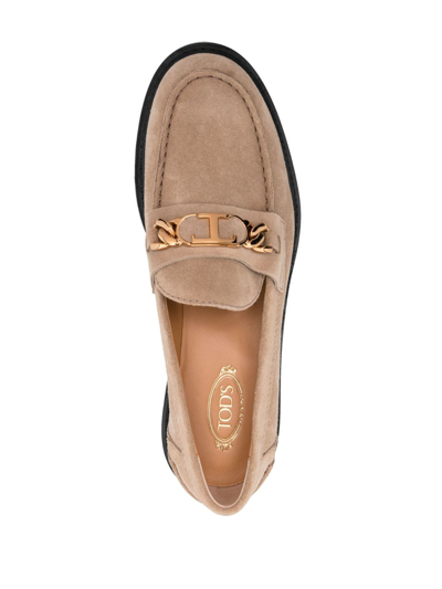 Shop Tod's Logo-plaque Leather Loafers In Neutrals