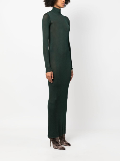 Shop Saint Laurent Roll-neck Knitted Dress In Green