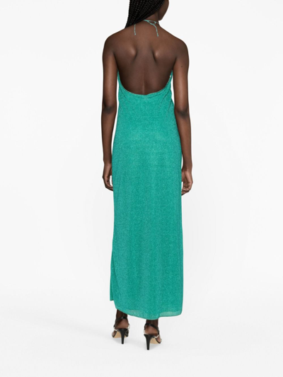 Shop Oseree Metallic-thread Halterneck Dress In Green