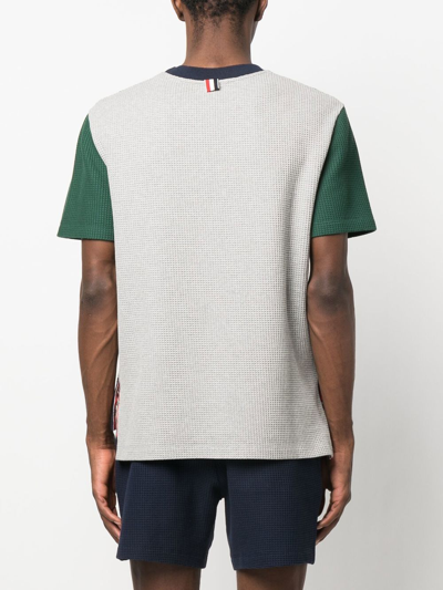 Shop Thom Browne Logo-patch Waffle Knit T-shirt In Blue