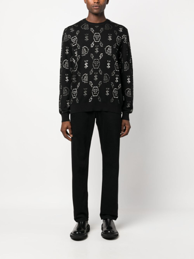 Philipp Plein Ls Jacquard Monogram Jumper In Schwarz