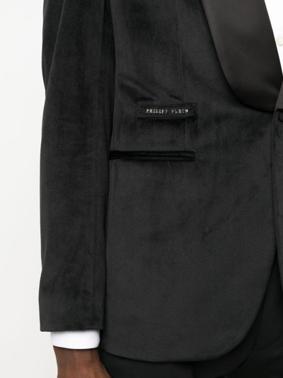 Philipp Plein Single-breasted Velvet Blazer In Schwarz