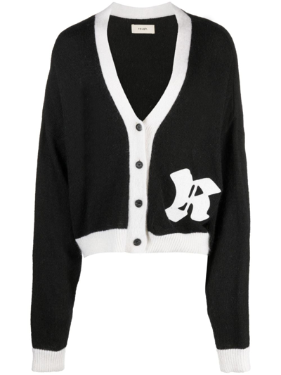 Shop Rough Logo-patch Button-up Cardigan In Black