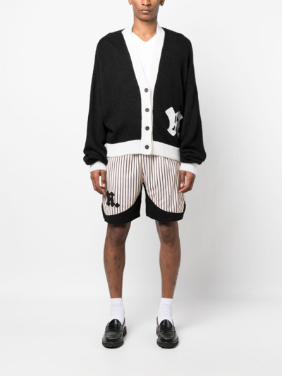 Shop Rough Logo-patch Button-up Cardigan In Black