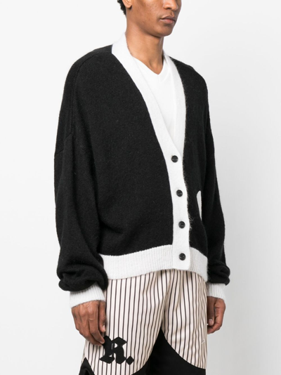 Shop Rough Logo-patch Button-up Cardigan In Black