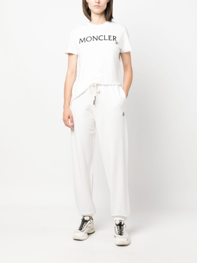 Shop Moncler Logo-patch Cotton Track Pants In Weiss