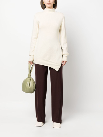 Jil Sander High Neck Long Sleeves Knit Jumper With Split At One Side In Nude