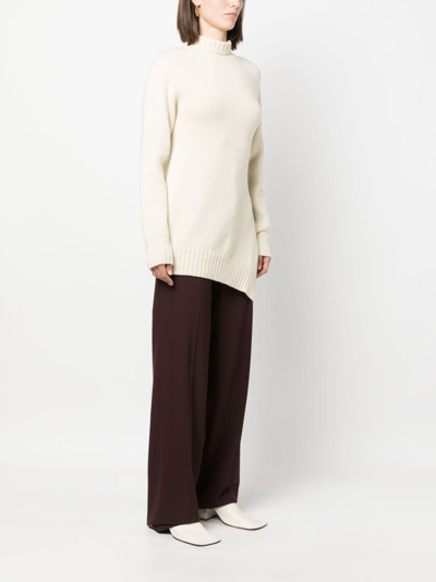 Jil Sander High Neck Long Sleeves Knit Jumper With Split At One Side In Nude