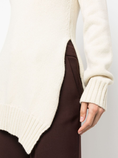 Jil Sander High Neck Long Sleeves Knit Jumper With Split At One Side In Nude