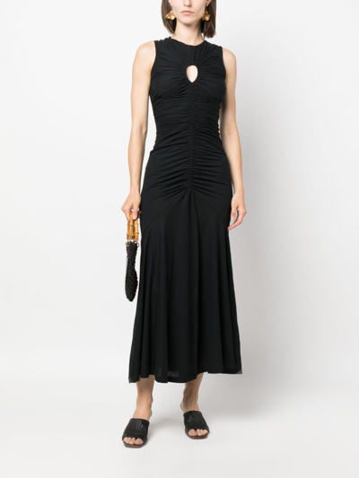Shop Ulla Johnson Gwynne Ruched Cotton Midi Dress In Black