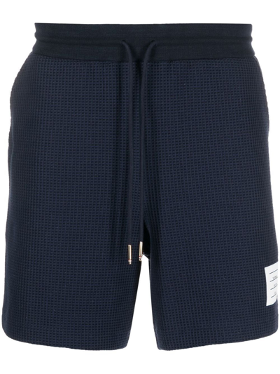 Shop Thom Browne Waffle-effect Drawstring Shorts In Blue