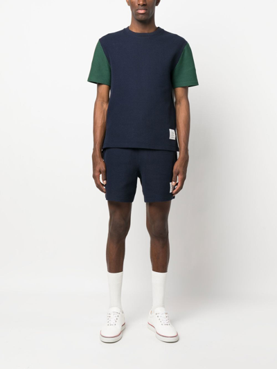 Shop Thom Browne Waffle-effect Drawstring Shorts In Blue