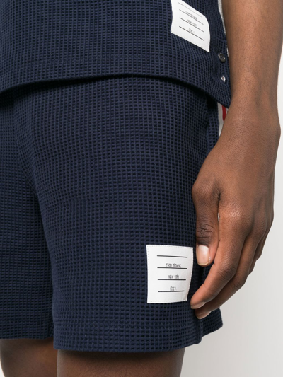 Shop Thom Browne Waffle-effect Drawstring Shorts In Blue