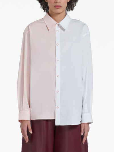 Marni White Asymmetric Shirt In Bio Poplin In Pink