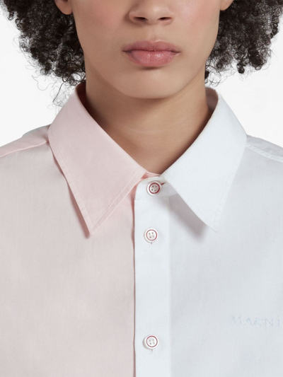 Marni White Asymmetric Shirt In Bio Poplin In Pink