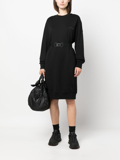 Shop Moncler Logo-patch Belted Cotton Dress In Black