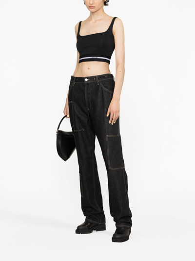 Helmut Lang Cotton Blend Square Neck Crop In Schwarz
