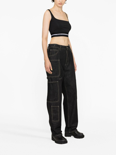 Helmut Lang Cotton Blend Square Neck Crop In Schwarz