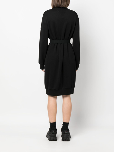 Shop Moncler Logo-patch Belted Cotton Dress In Black