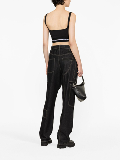 Helmut Lang Cotton Blend Square Neck Crop In Schwarz