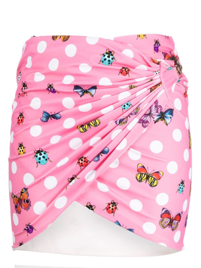 Shop Versace Butterflies Wraparound Beach Skirt In Rosa