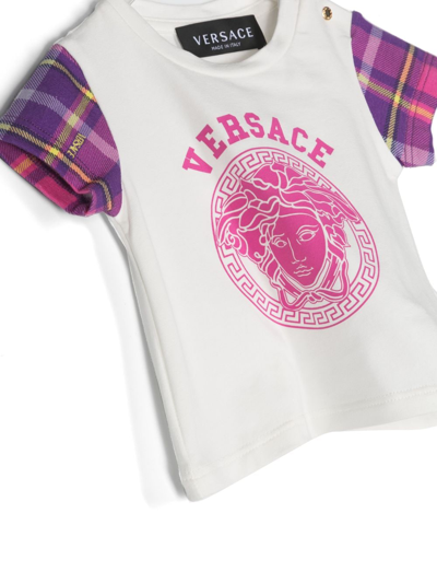 Shop Versace Medusa Tartan Cotton T-shirt In Weiss