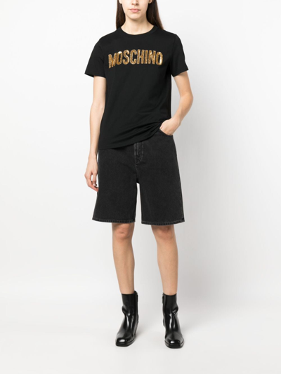 Shop Moschino Logo-embellished Cotton T-shirt In Schwarz