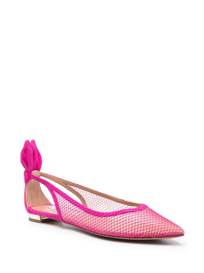 Shop Aquazzura Mesh-panelling Suede Ballerina Shoes In Rosa