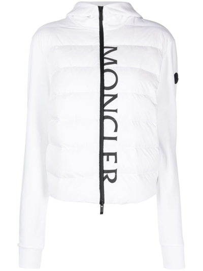 Shop Moncler Panelled Zip-up Hoodie In White