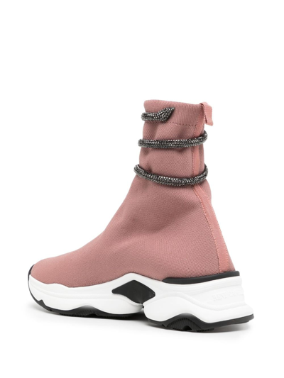 Shop René Caovilla Glitter-wrap Sock-ankle Sneakers In Rosa