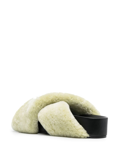 Shop Jil Sander Shearling Cross-over Sandals In Green