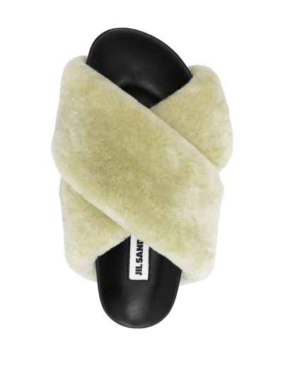 Shop Jil Sander Shearling Cross-over Sandals In Green