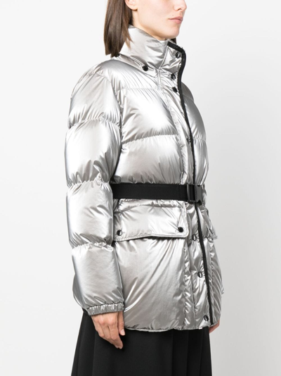 Shop Moncler Herault Belted Puffer Jacket In Grau