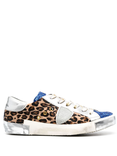 Shop Philippe Model Paris Prsx Leather Low-top Sneakers In Blue