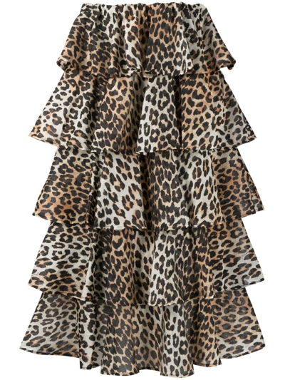 Shop Ganni Leopard-print High-waist Skirt In Nude