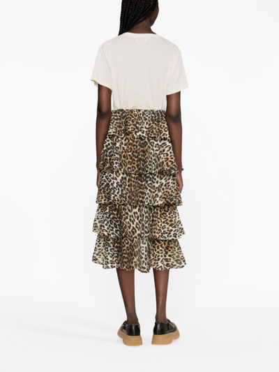 Shop Ganni Leopard-print High-waist Skirt In Nude