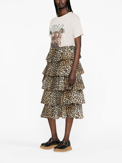 Shop Ganni Leopard-print High-waist Skirt In Nude