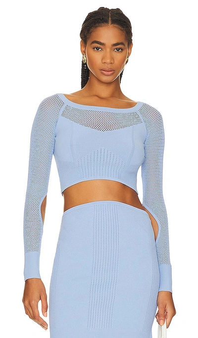 Shop Herve Leger Mixed Rib Pointelle Off Top In Glacier